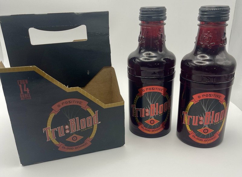 SET OF 2 HBO True Blood O-Positive Orange Vampire Drink Glass Bottles New Sealed