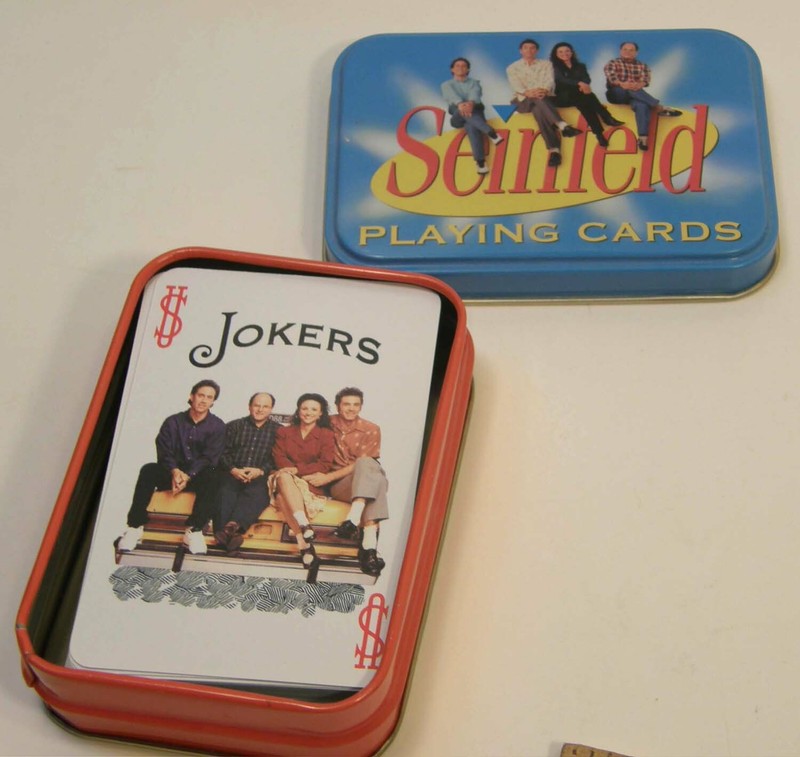 COMPLETE DECK OF 54 SEINFELD TV SERIES PLAYING CARDS IN TIN BOX 2004 gallery