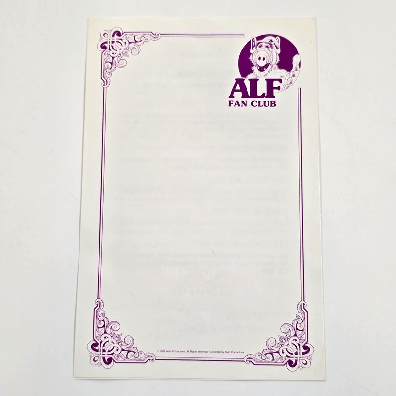 OFFICIAL ALF FAN CLUB KIT STICKERS BUTTON MENU CERTIFICATE BOOK COVER 80s RARE gallery