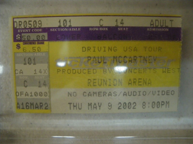 Paul McCartney Reunion Arena Concert Ticket Stub Vintage 2002 in holder