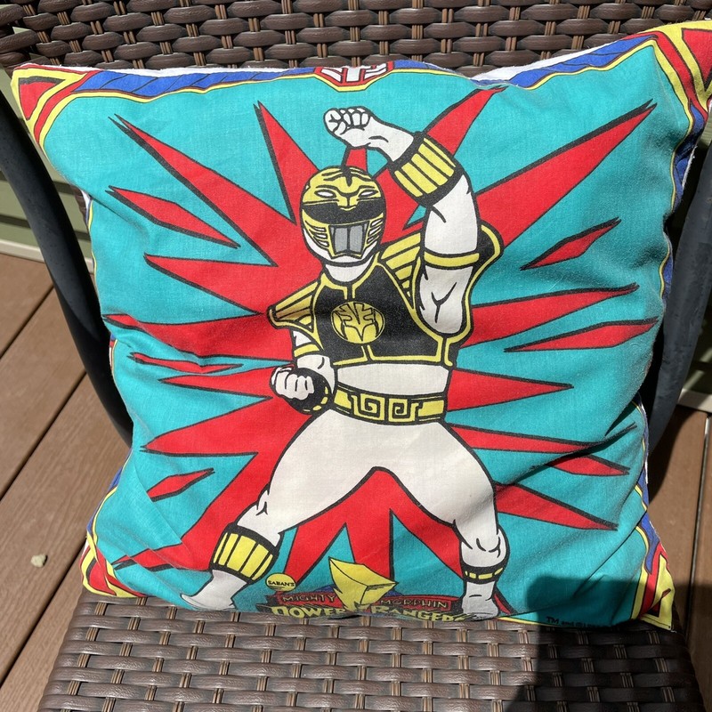 VINTAGE 1995 Mighty Morphin Power Rangers 12”x12” Fluffy Throw Pillow Clean