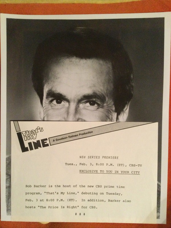 BOB BARKER THAT'S MY LINE RARE ORIGINAL CBS TV PRESS PHOTO