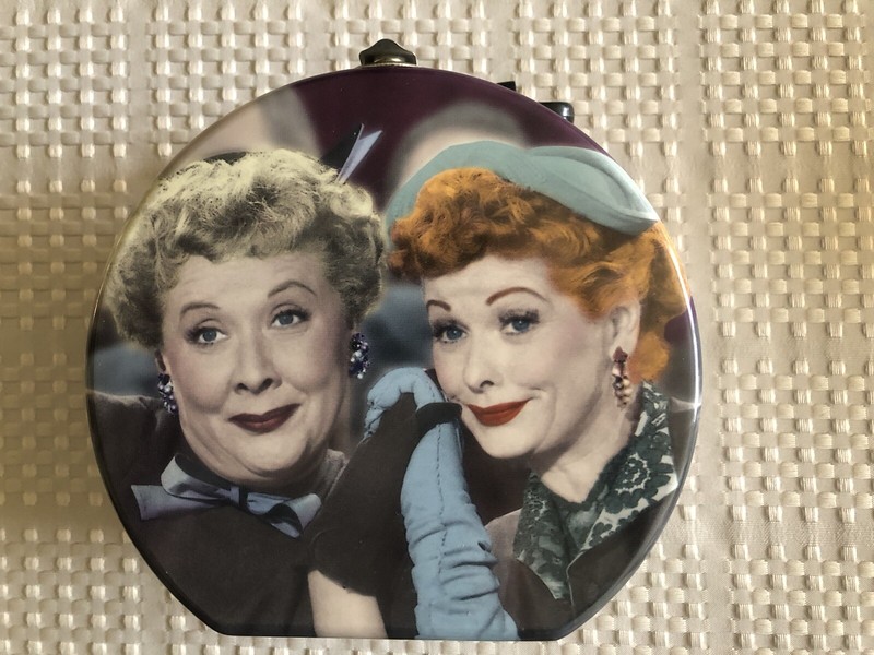 Vintage I Love Lucy with Ethel Round Metal Tote Lunch Box Collectable Tin