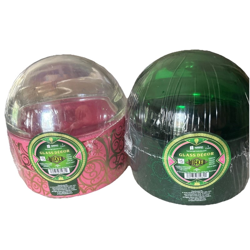 Set Of 2 New Green And Pink Target Horizon Group Wicked Bubble Glass Domes