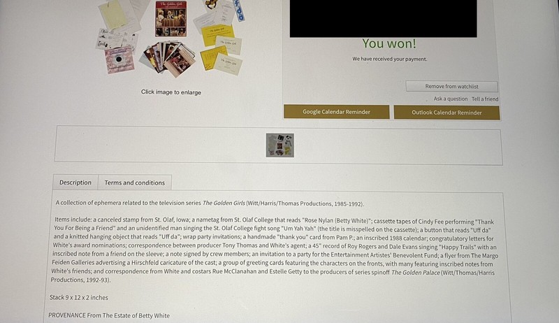 Betty White Personally Owned Golden Girls Greeting Card 1988 Rose Dorothy gallery