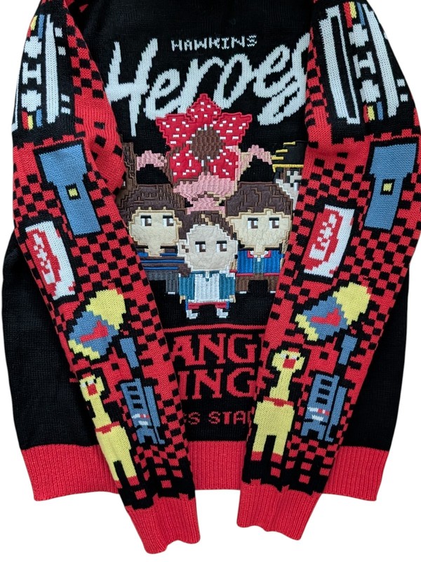 Stranger Things Netflix Knit Sweater One Last Adventure Hawkins Heroes Size XS gallery
