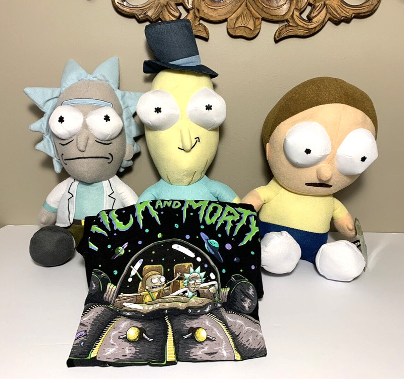 ADULT SWIM Rick and Morty LOT of 3 PLUSH and One Tee shirt SIZE SMALL