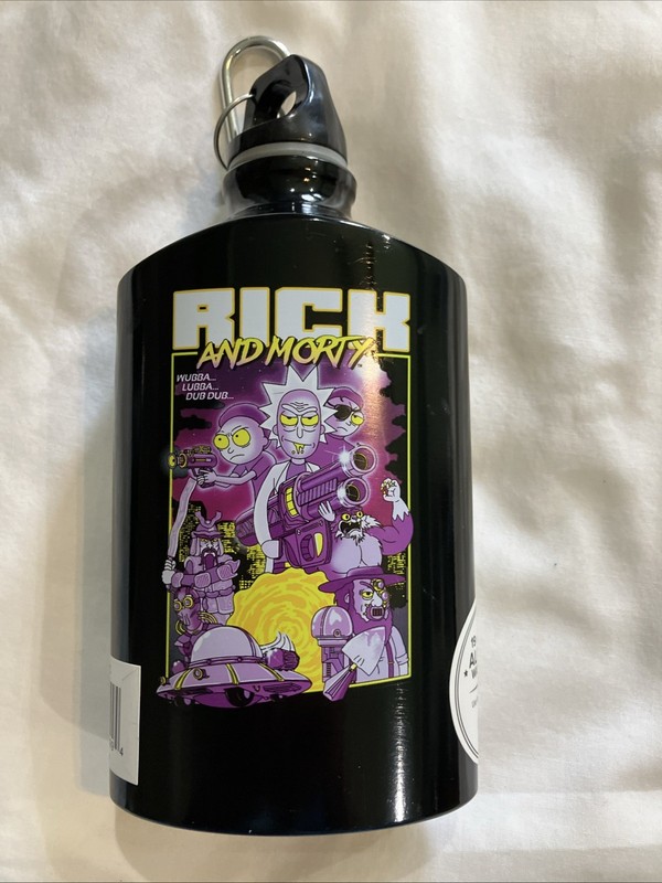 Rick and Morty Flask Water Bottle 19oz Black Aluminum BPA Free Hand Wash New! gallery