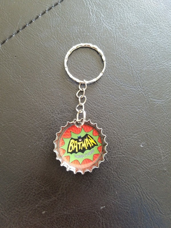 Rare! Handmade in Colombia BATMAN Keychain Resin filled Postobon Soda bottle cap