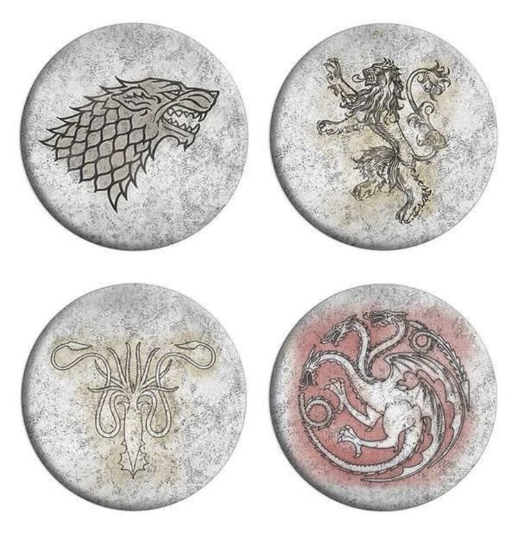 Game of Thrones ThinkGeek 4 Button House Set Stark Targaryen Lannister Greyjoy gallery