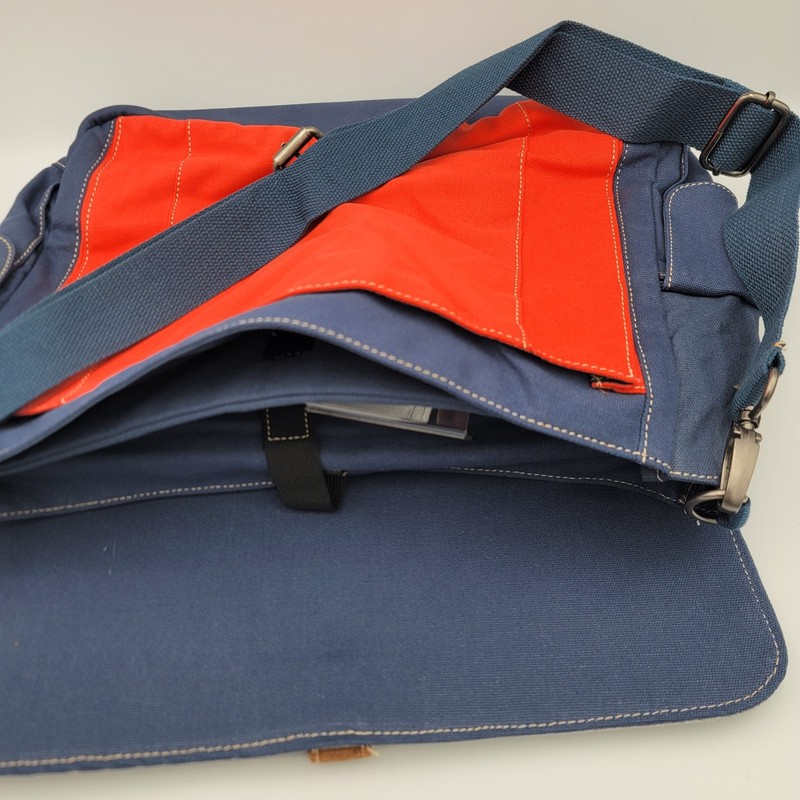 Warner Bros WB Canvas Laptop Messenger Bag Blue Gray Red Felt Flap 13" Satchel gallery