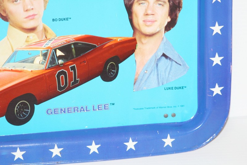 Vintage 1981 The Dukes Of Hazzard Metal TV Tray Bo Luke Daisy Duke (Blue) WB gallery