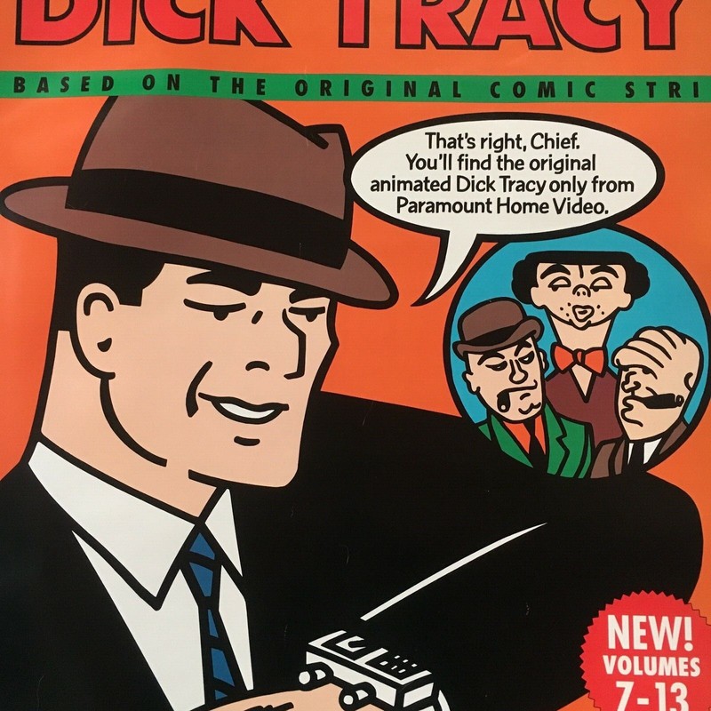 1990 pop art DICK TRACY VHS promo poster–ORANGE – TV SERIES ANIMATED ADVENTURES