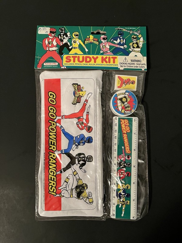 Mighty Morphin Power Rangers Study Kit 1994 Eraser Ruler Pencil Case & Sharpener
