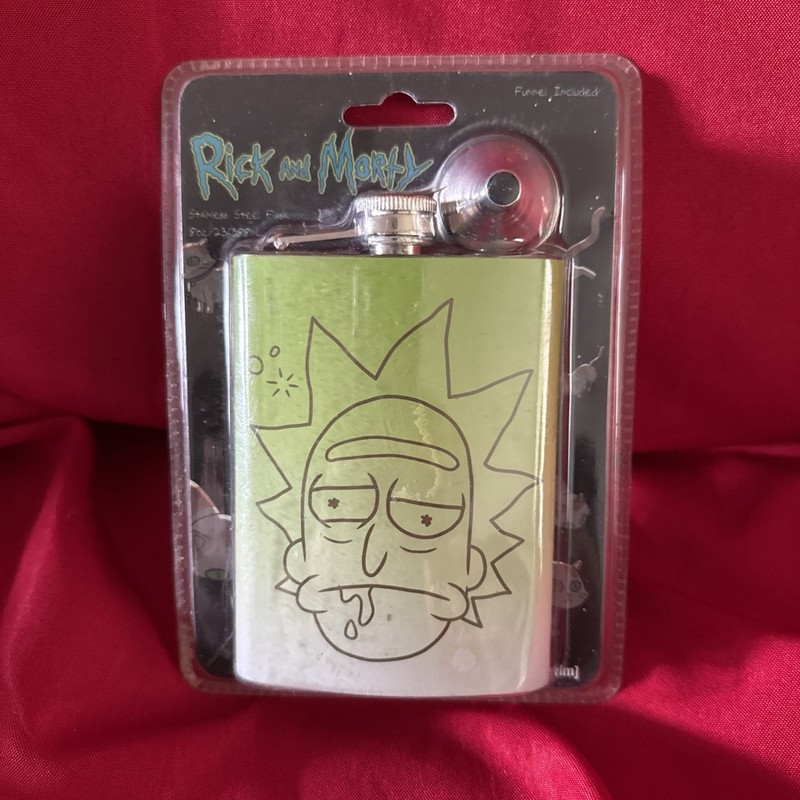 Adult Swim Rick and Morty 8oz Stainless Steel Green Flask, NEW