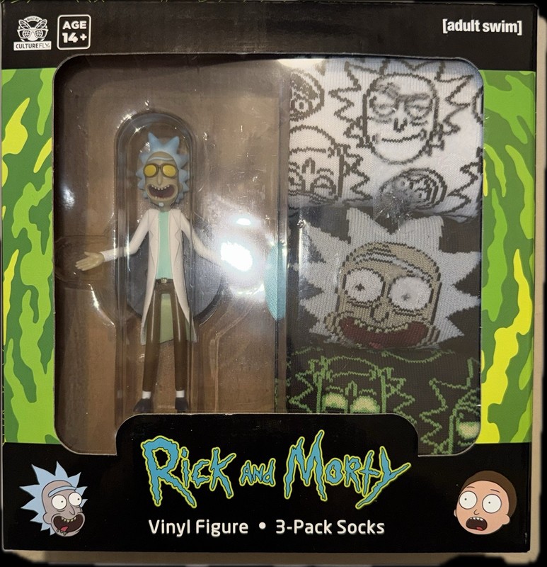 Rick And Morty Vinyl Rick Figure & 3 Pack Socks Built By CultureFly New In Box
