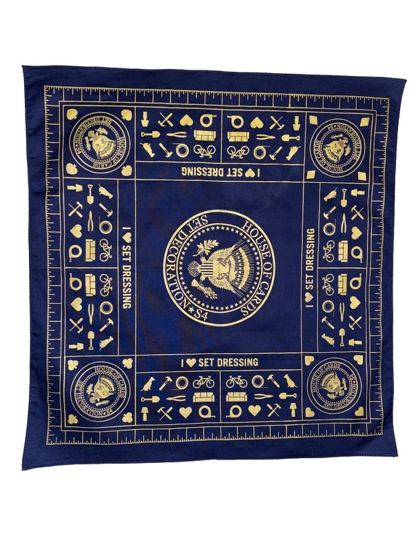 House Of Cards Season 4 Set Dec Dept Film Crew Bandana Navy & Gold RARE NEW