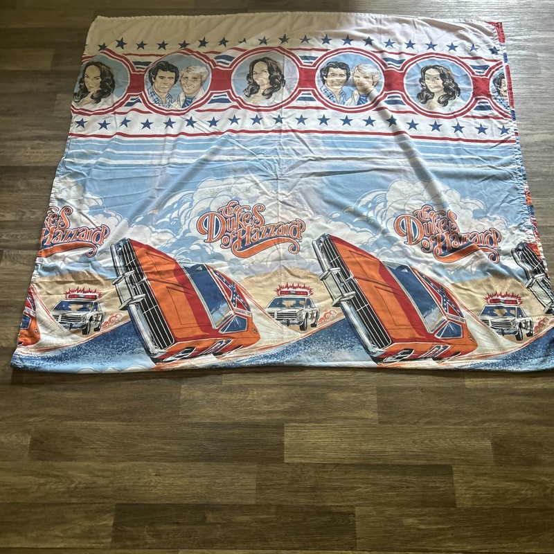 1982 Dukes of Hazzard Twin Bed Sheet with Flag and General Lee With Few Stains
