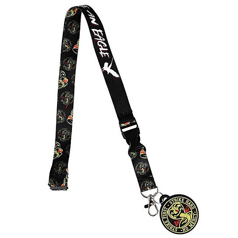 Cobra Kai TV Series Logos Lanyard with Rubber Cobra Charm Karate Kid NEW UNUSED