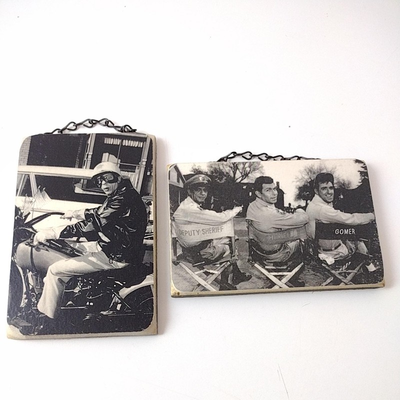 Black & White Photo Wood Plaques Wall Hangings Chain Set of 2 Gomer Sheriff 4/50