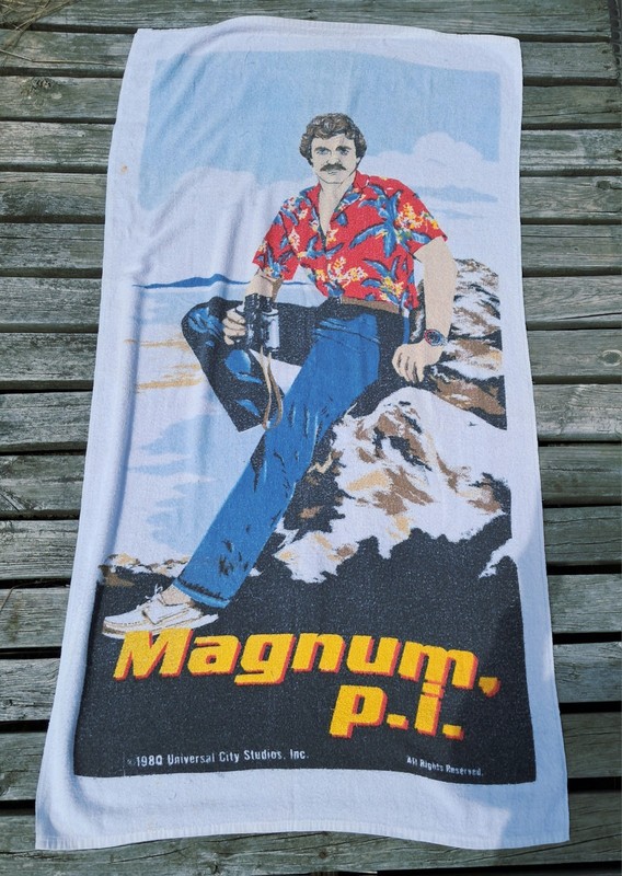 Vintage Magnum PI Beach Towel Tom Selleck 1980 Cannon 28x55 TV Show 80s