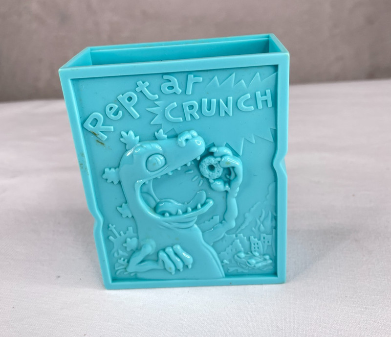 Rugrats Reptar Crunch Cereal Plastic Box Blue Collectible