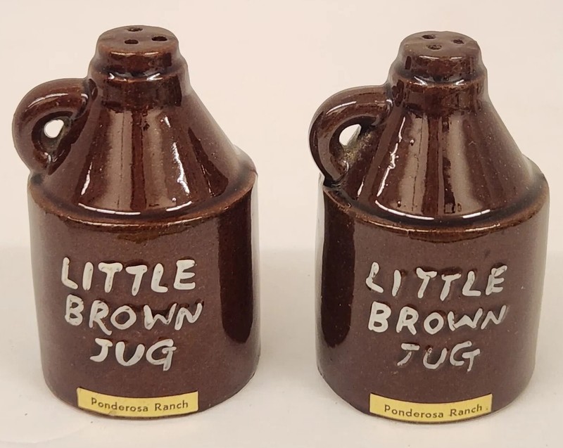 BONANZA Ponderosa Ranch LITTLE BROWN JUG Salt & Pepper SHAKERS