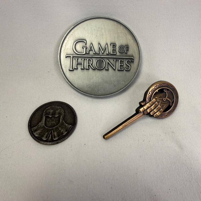 Official Game of Thrones Iron Coin, Hand of the King Pin, and ThreeEyeRaven Coin