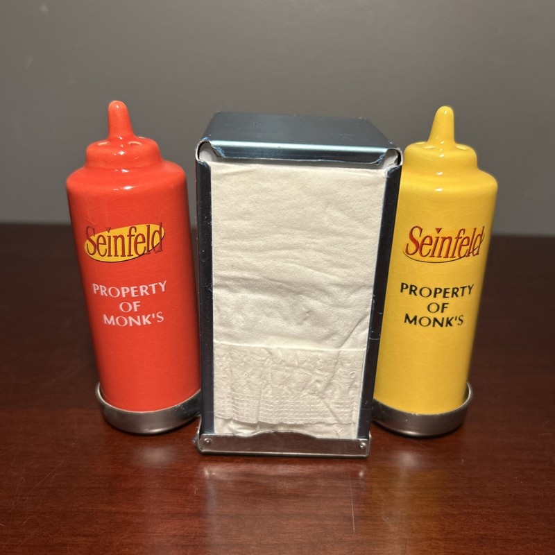 Seinfeld Ketchup Mustard Salt & Pepper Shakers with Napkin Holder 3.75