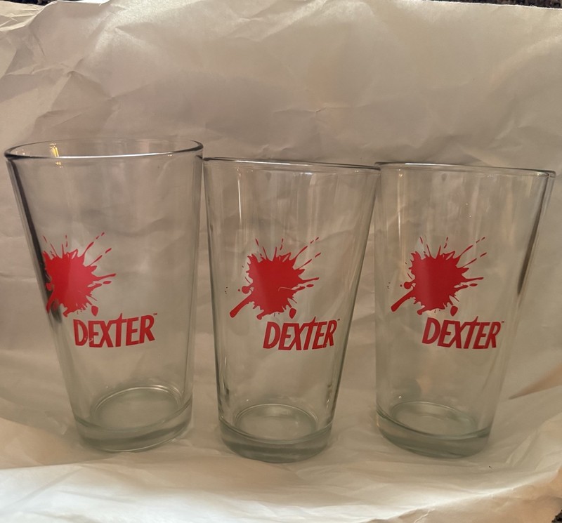 Dexter TV Show Blood Spatter Drinking Glasses Set Of 3 Limited Edition